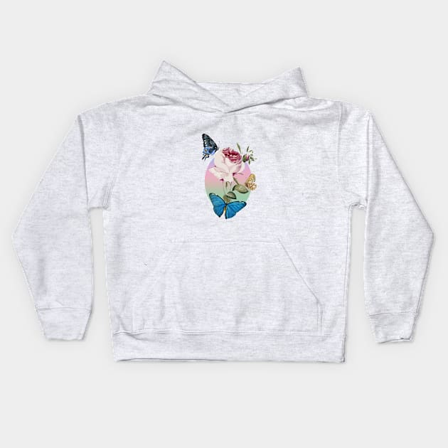 Beautiful Rose With Butterflies Kids Hoodie by Gabi_Faveri